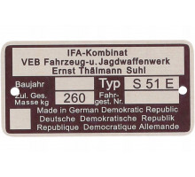 Výrobný štítok Simson S51 E *A