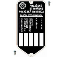 Výrobný štítok Považské strojárne - prázdn...